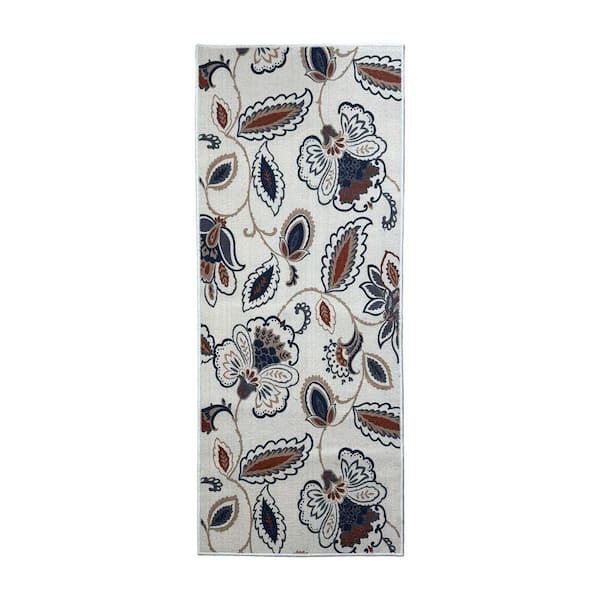 Custom Size Runner Rug Collection Floral Design Gray 26 in. W x 408 in. L Stair Runner 73.67 sq. ft.