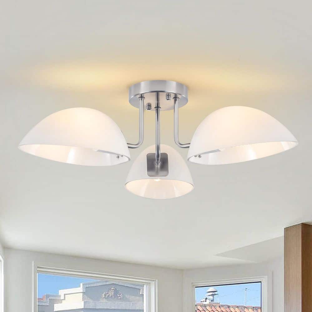 "3-Light 23.63"" Nickel Modern Sputnik Semi Flush Mount Ceiling Light with Leaf Glass Shade for Home Office Hallway" price history on PriceWatchPro