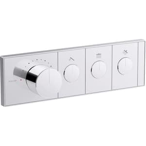 Anthem 3-Outlet Thermostatic Valve Control Panel with Recessed Push-Buttons in Polished Chrome