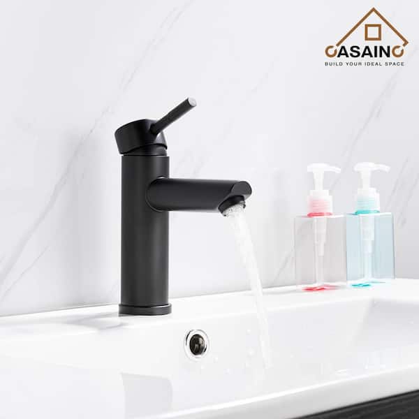 Single Handle Single Hole Bathroom Faucet Spot Resistant in Matte Black