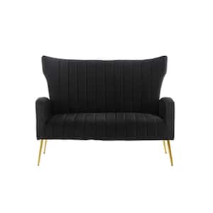 50 in. Square Arm Velvet Straight Sofa in Black