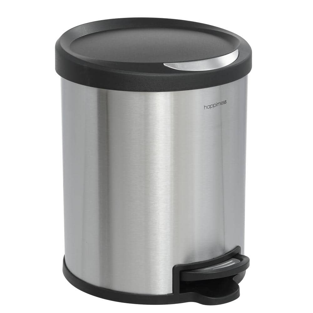 Oscar Stainless Steel Cylinder Step Trash Can Set with Black Lid