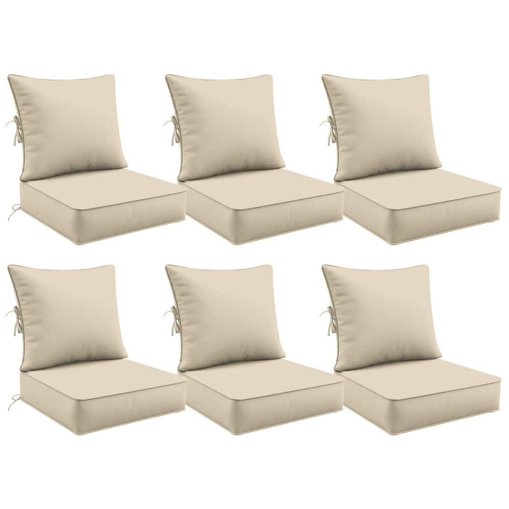 24 in. x 24 in. (Set of 6) Outdoor Chair Cushion Set Premium Waterproof Patio Sofa Seating with Backrest Cream price history on PriceWatchPro