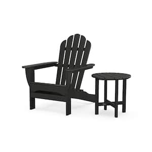 Monterey Bay 2-Piece Plastic Patio Conversation Set Adirondack Chair with Side Table in Charcoal Black