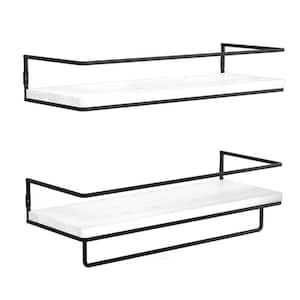 5.7 in. x 15.7 in. x 2.3 in. White Wood Floating Decorative Wall Shelves with Metal Brackets and Towel Rack