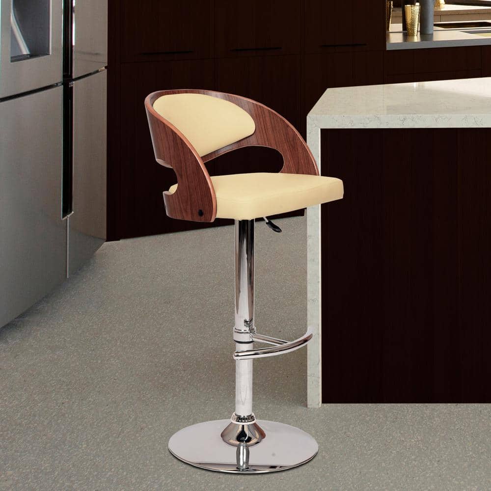 Malibu Contemporary Cream Faux Leather & Walnut Swivel Barstool