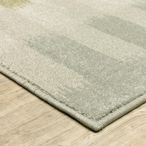 Beige Grey Gold and Green Geometric 2 ft. x 8 ft. Power Loom Stain Resistant Runner Rug