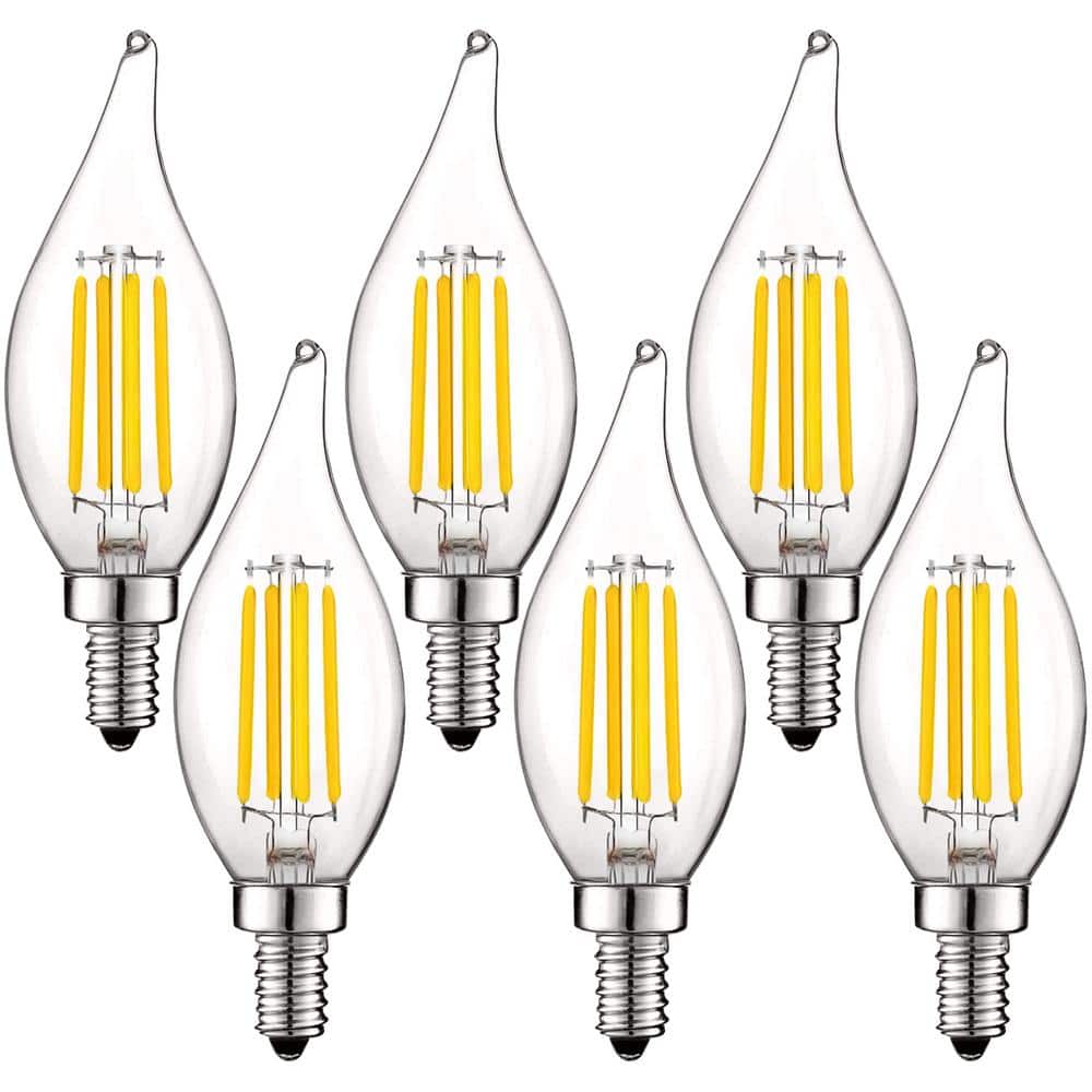 LUXRITE 60-Watt Equivalent 5-Watt E12 Base Chandelier LED Light Bulb 3500K Natural White Dimmable, Flame Tip (6-Pack) -  LR21646-6PK