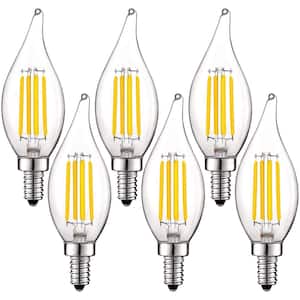 60-Watt Equivalent 5-Watt E12 Base Chandelier LED Light Bulb 3500K Natural White Dimmable, Flame Tip (6-Pack)