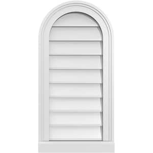 14 in. x 28 in. Round Top Surface Mount PVC Gable Vent: Decorative with Brickmould Sill Frame