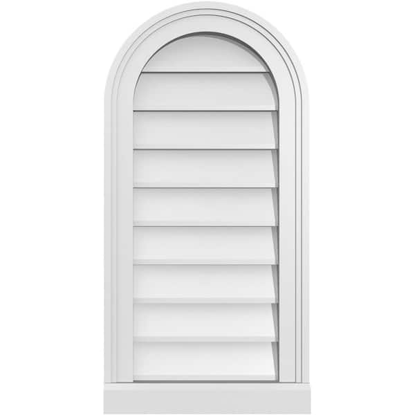 Ekena Millwork 14 in. x 28 in. Round Top Surface Mount PVC Gable Vent: Decorative with Brickmould Sill Frame