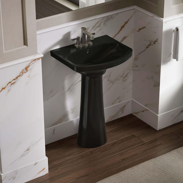 KOHLER Cimarron 23 in. x 22 in. Pedestal Bathroom Sink in Black Black Vitreous China