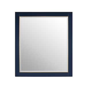 28 in. W x 32 in. H Rectangular Solid Wood Framed Beveled Wall Bathroom Vanity Mirror in Navy Blue with Golden Line