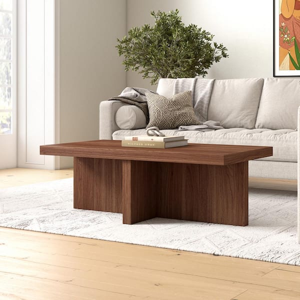 Elna 44 in. Satin Walnut Rectangle MDF Top Coffee Table