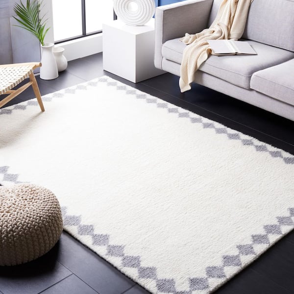 Vermont 3 ft. x 5 ft. Ivory/Gray Diamond Border Solid-Color Area Rug
