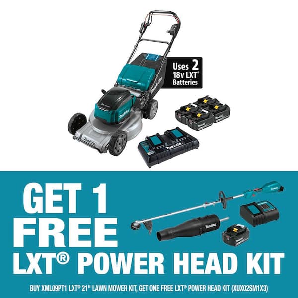 21 in. 18V X2 (36V) LXT Brushless Walk Behind Self-Propelled Lawn Mower Kit (5. 0Ah) with bonus LXT 18V Power Head Kit