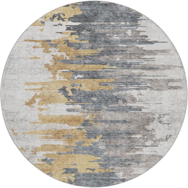 Dream Shag Premium Machine Washable Abstract ADS704 Ivory 8 ft. x 8 ft. Round Rug