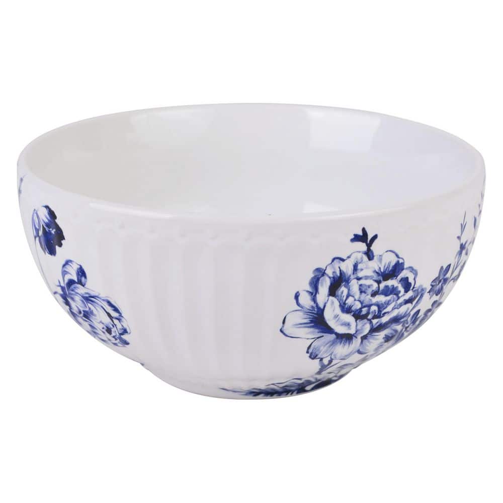 Cassian Blue Floral Embossed Porcelain 12-Piece Dinnerware Set