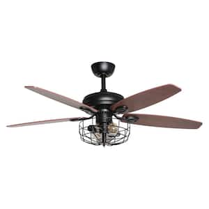52 in. Indoor Black Ceiling Fan with Light and Remote Control in Downrod Mounted