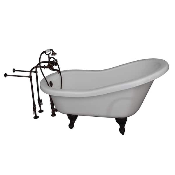 Barclay Products 5.6 ft. Acrylic Ball and Claw Feet Slipper Tub in White with Oil Rubbed Bronze Accessories