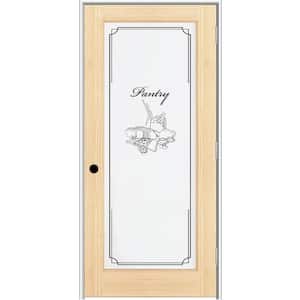 32 in. x 80 in. Left Hand Unfinished Pine Full-Lite Frost Pantry Design Single Prehung Interior Door