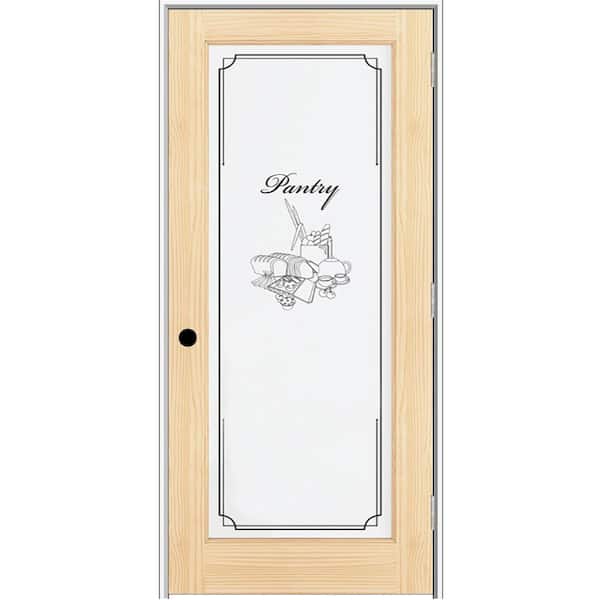 MMI Door - 30 in. x 80 in. Left Hand Unfinished Pine Full-Lite Frost Pantry Design Single Prehung Interior Door
