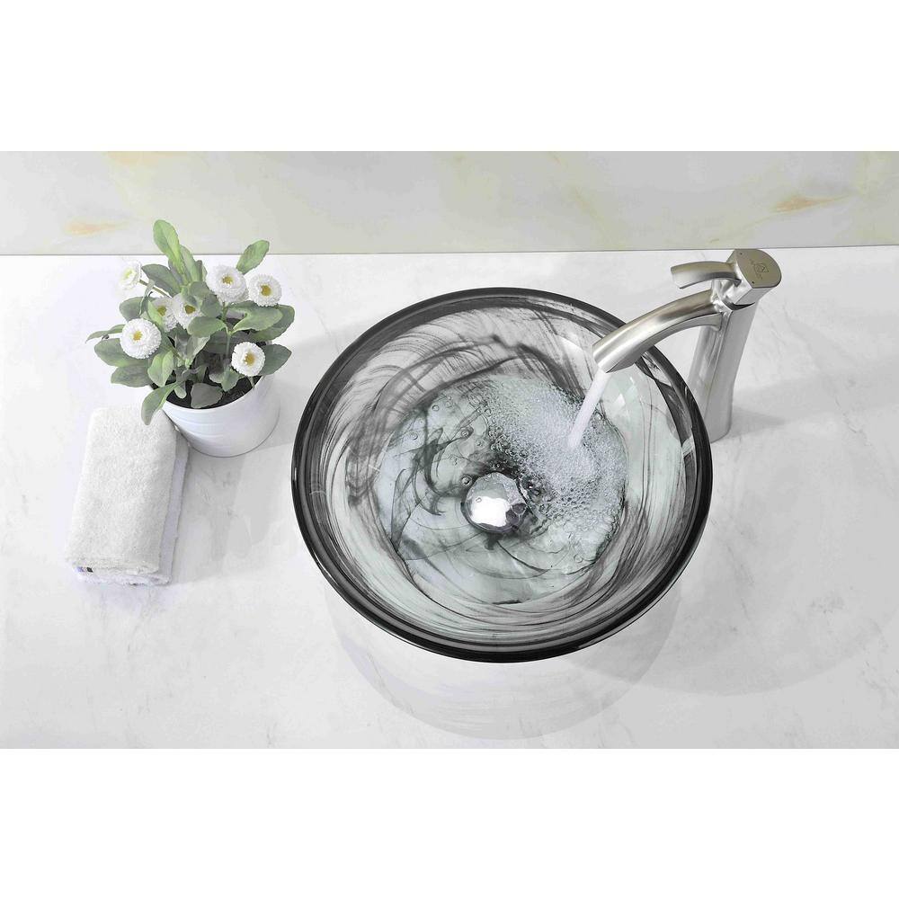 Smoky Green Tempered Glass Circular Vessel Sink