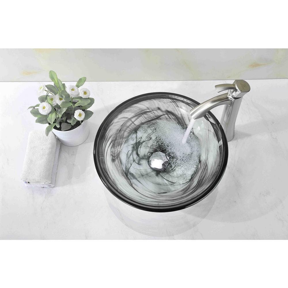 Verabue 16.5'' Clear and Gray Glass Round Vessel Sink
