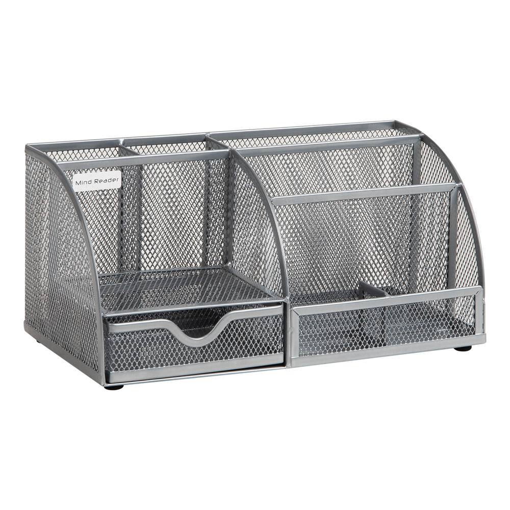 Silver Metal Mesh Multifunctional Desktop Organizer with 7 Compartments