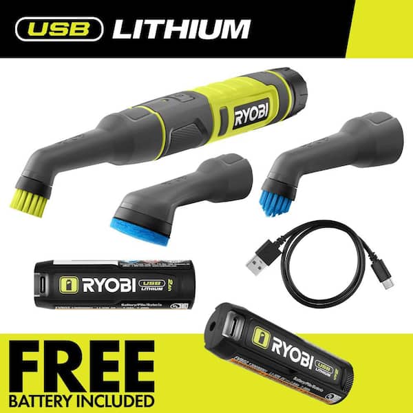 USB Lithium Cordless Compact Detail Scrubber Kit w/ 2Ah Battery, Charging Cable, Accessories, and FREE 2.0Ah Battery