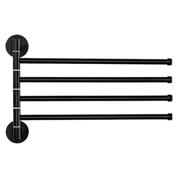 13.2 in. Wall Mounted 304 Stainless Steel 4-Arm Rotating Towel Bar for Bathroom in Matte Black