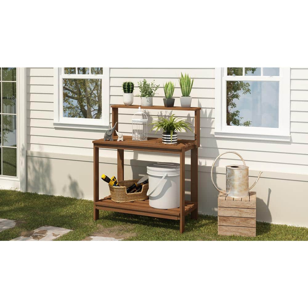 Natural Teak Wood Modern Potting Bench for Garden Enthusiasts