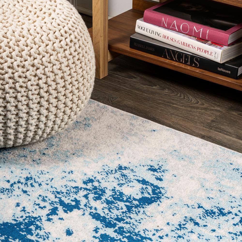 Dune Cream and Blue Abstract 2' x 8' Synthetic Runner Rug