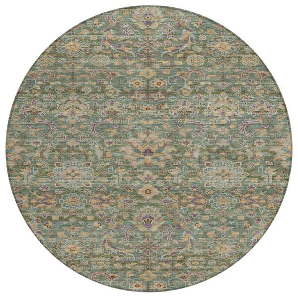 Chantille Machine Washable Indoor/Outdoor Abstract ACN2485 Basil 8 ft. x 8 ft. Round Rug