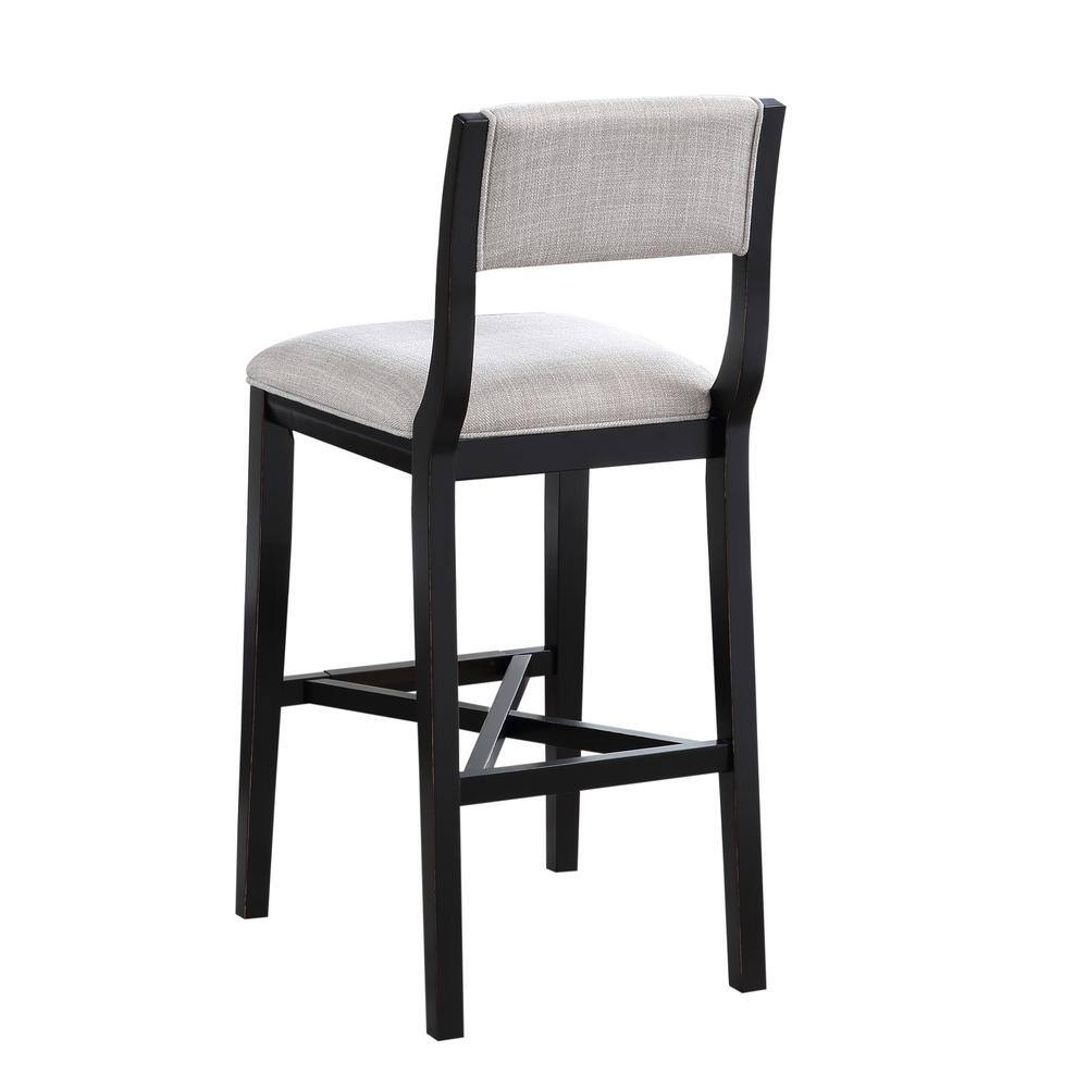 Gray Wood Transitional Bar Stool with Upholstered Seat