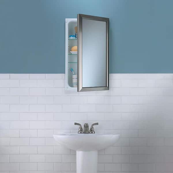 Hampton 15.75 in. W x 25.5 in. H Medium Rectangular Steel Recessed Medicine Cabinet with Framed Mirror in White