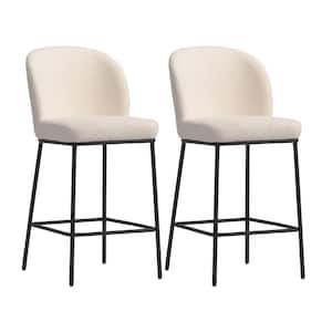 Addison 37 in. White Luxury Boucle Metal Frame Counter Height Bar Stools (Set of 2)