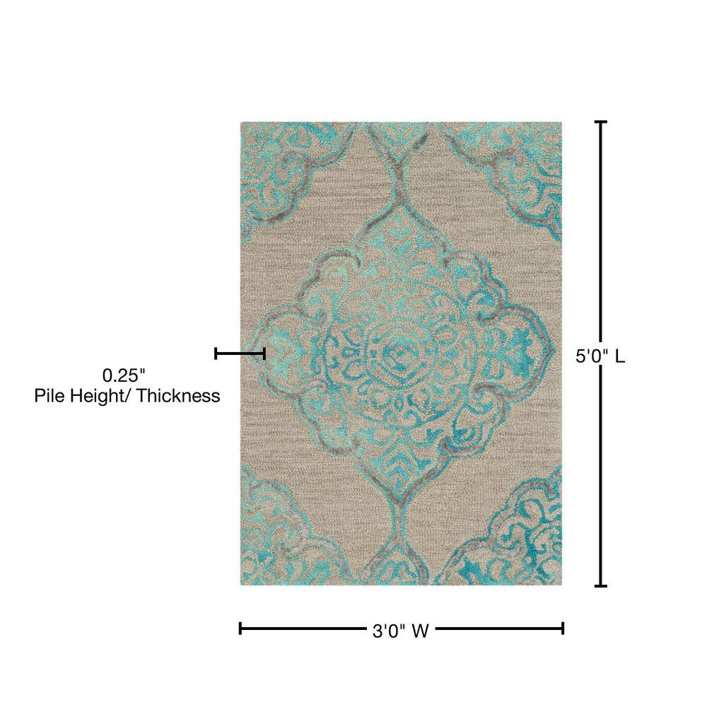Handmade Grey/Turquoise Tufted Wool & Silk 3' x 5' Area Rug