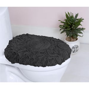Bell Flower Collection 100% Cotton Tufted Bath Rug, 18x18 Toilet Lid Cover, Gray