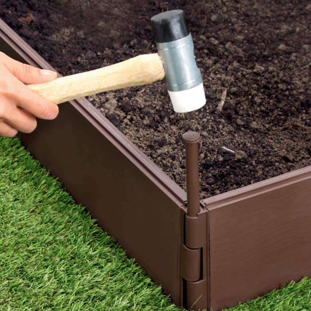 Brown Polyethylene Modular Raised Garden Bed Kit, 4' x 4'