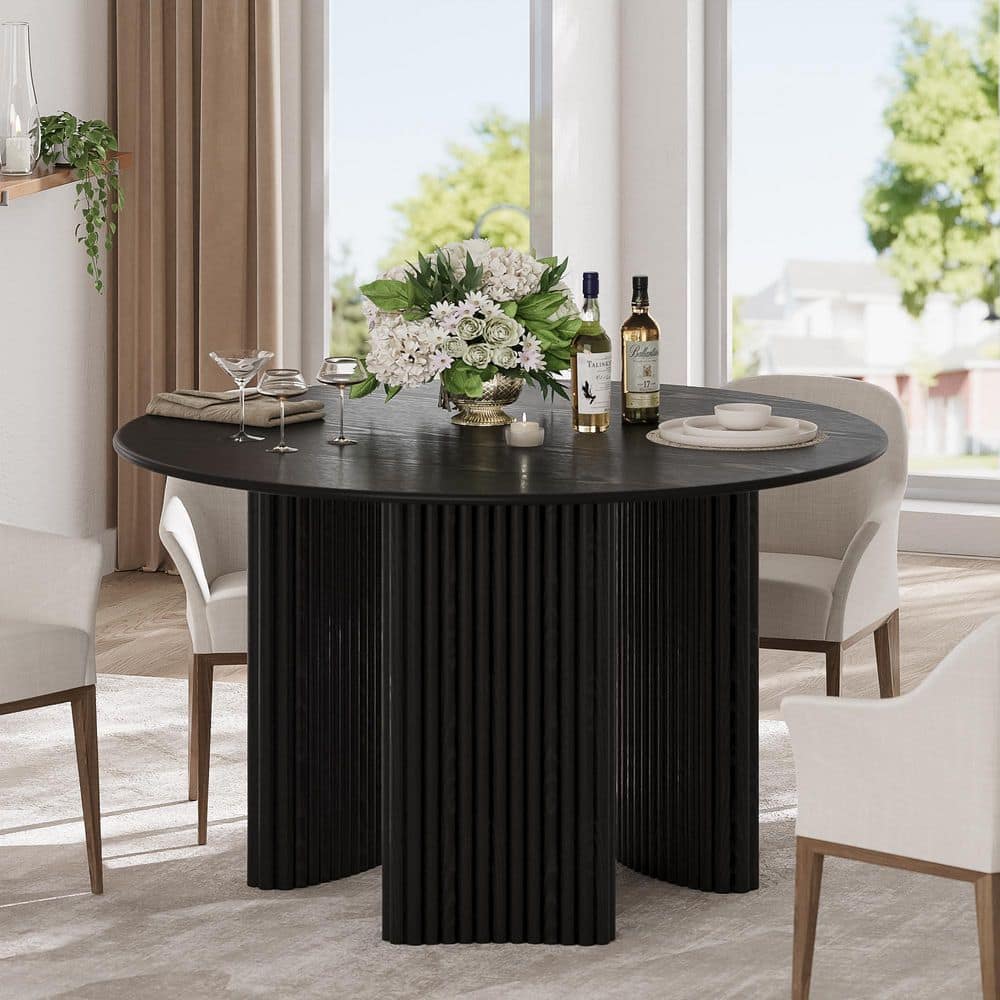 Round Black Wooden Solid Wood 3 Legs 46 in. Wood Pedestal Base Dining ...