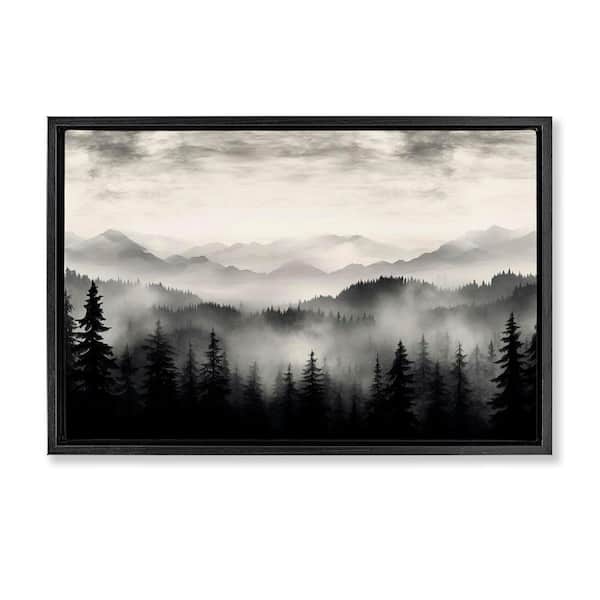 Black and White Gradient Mountains by LSR Design Studio Black Floater Frame Nature Graphic Art Print 21 in. x 31 in.