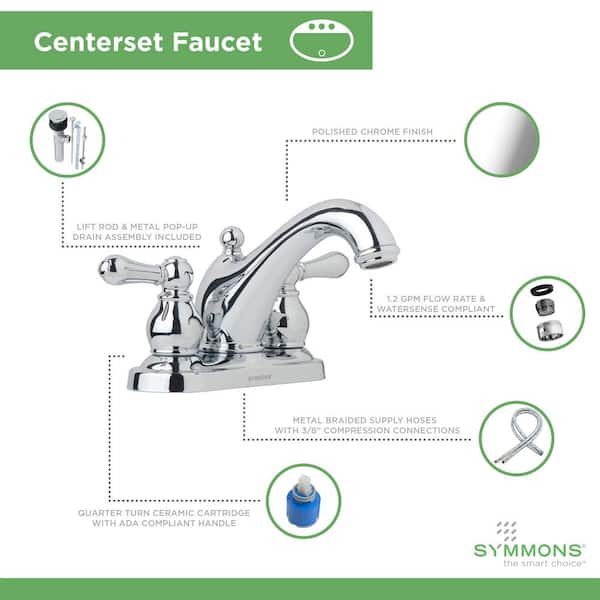 Symmons Allura 4 in. Centerset 2-Handle Bathroom Faucet with Drain