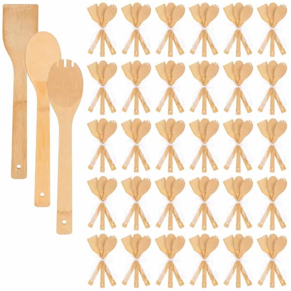 108-Piece Natural Bamboo Spatula and Spoon Bulk Set, 12-in Wood Kitchen Utensils for Party Favors and Events