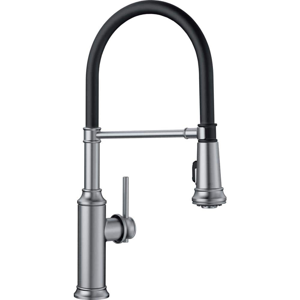 Blanco EMPRESSA Single Handle Gooseneck Pull-Down Sprayer Kitchen Faucet in Stainless Steel, PVD Steel -  442509