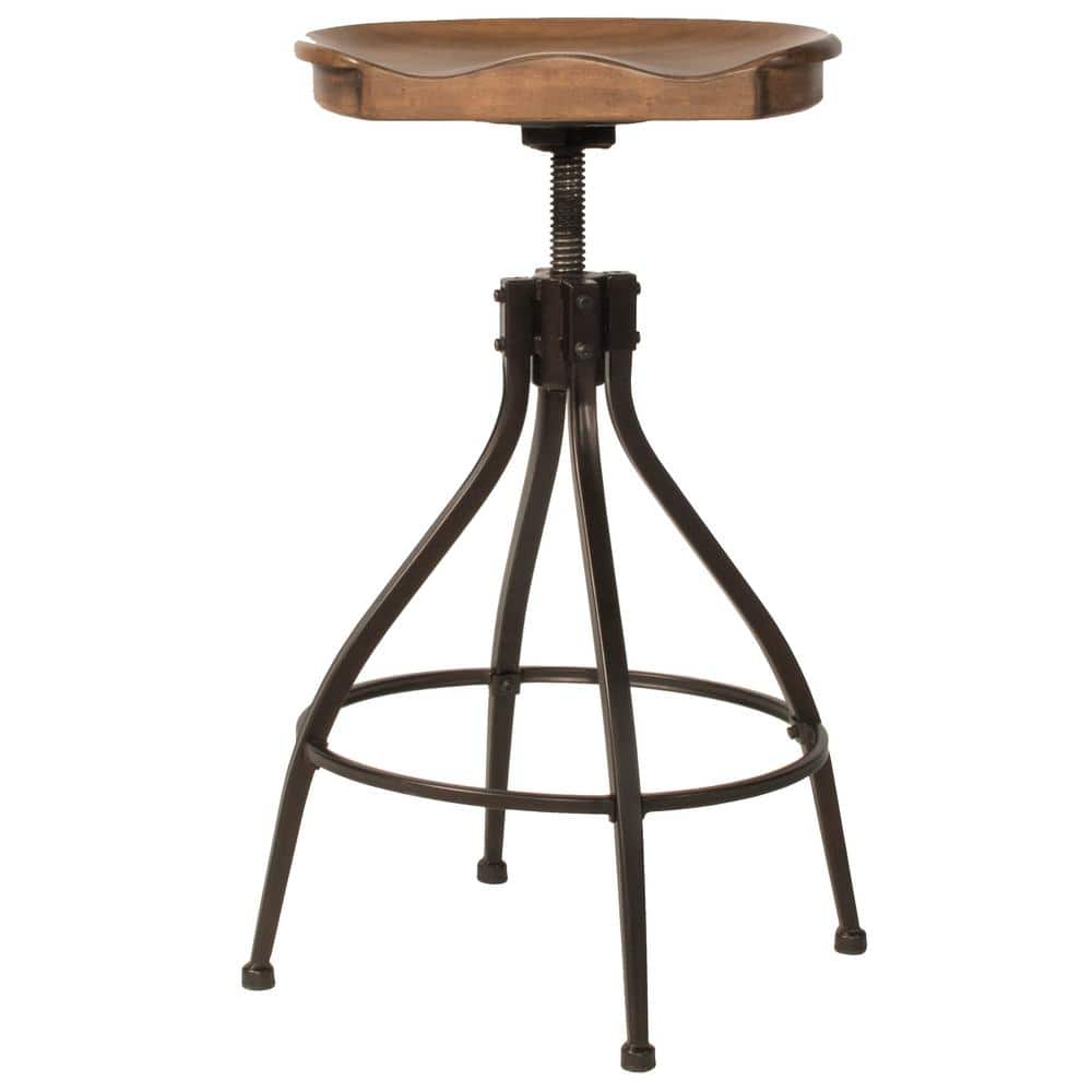 Worland Adjustable Brown Metal and Wood Swivel Bar Stool