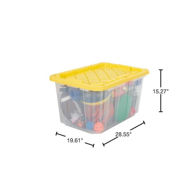 HDX 27 Gal. Storage Tote in Clear with Yellow Lid 206231 - The