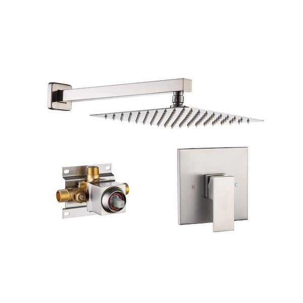 Flynama Wall Mounted 10 in. Rain Shower Head Faucet with Valve in Brushed Nickel