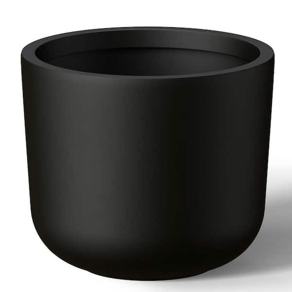13.5 in. Medium Charcoal Black Concrete Round Planter / Pot with Drainage Holes