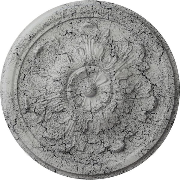 Ekena Millwork 7/8 in. x 12-3/4 in. x 12-3/4 in. Polyurethane Legacy Acanthus Ceiling Medallion, Ultra Pure White Crackle